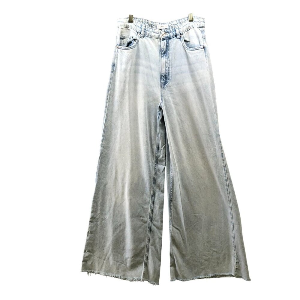 MNG Mango High Rise‎ Wide Leg Jeans Womens L (28" Waist) Light Blue Lyocell